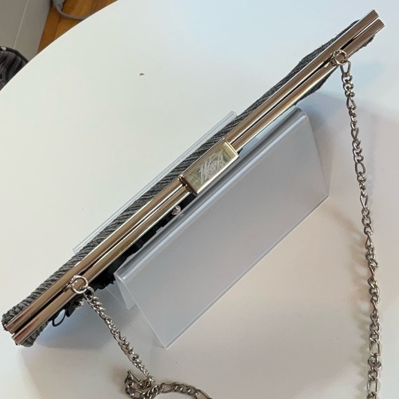 WHBM Floral Ribbon & Bead Embellished Black Clutch Shoulder Bag NWOT - Picture 6 of 13